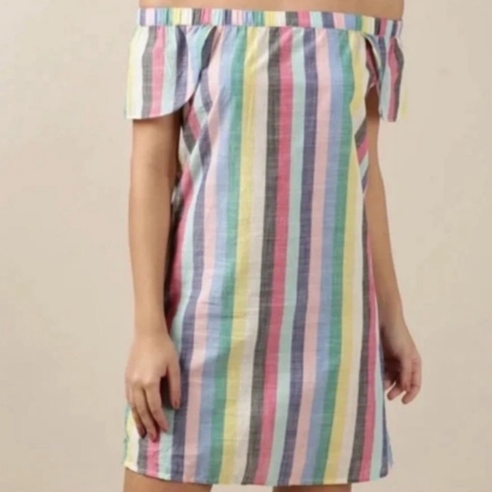 J Crew Striped Off The Shoulder Dress